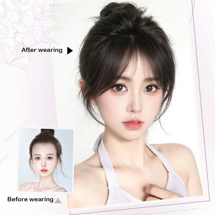 Lightweight Real Hair Bangs for Women, Natural Forehead Air Bangs, French Style, Eight-Character Bangs, Front Bangs Extensions, Scalp Coverage
