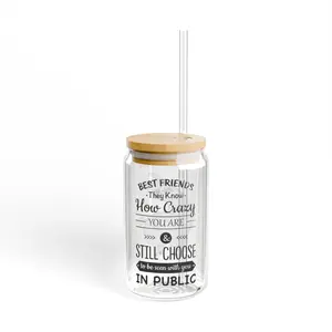16oz sipper with Drama Llama - Best Friends Quote for Fun and Friendship, Sipper Glass, 16oz Bamboo Classic