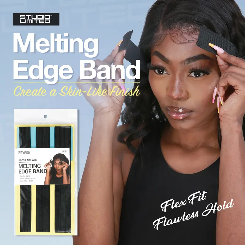 Studio Limited Elastic Wig Bands, Glueless Edge Wrap for Melting Lace, Adjustable Velcro to Secure Your Wig, Non-Slip, 3 Pcs, Durable And Breathable, Easy To Use, Fits All Head Sizes, Lace Edge, Velcro Wrap, Unisex, Velcro Ends