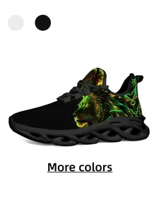 Minimalist & Cool - Unisex Fluorescent Green Lightning Lion Head Print Casual Sneakers - Skin-Friendly & Breathable, Non-Slip & Wear-Resistant, Versatile for Daily Outings, Campus Wear & Light Sports