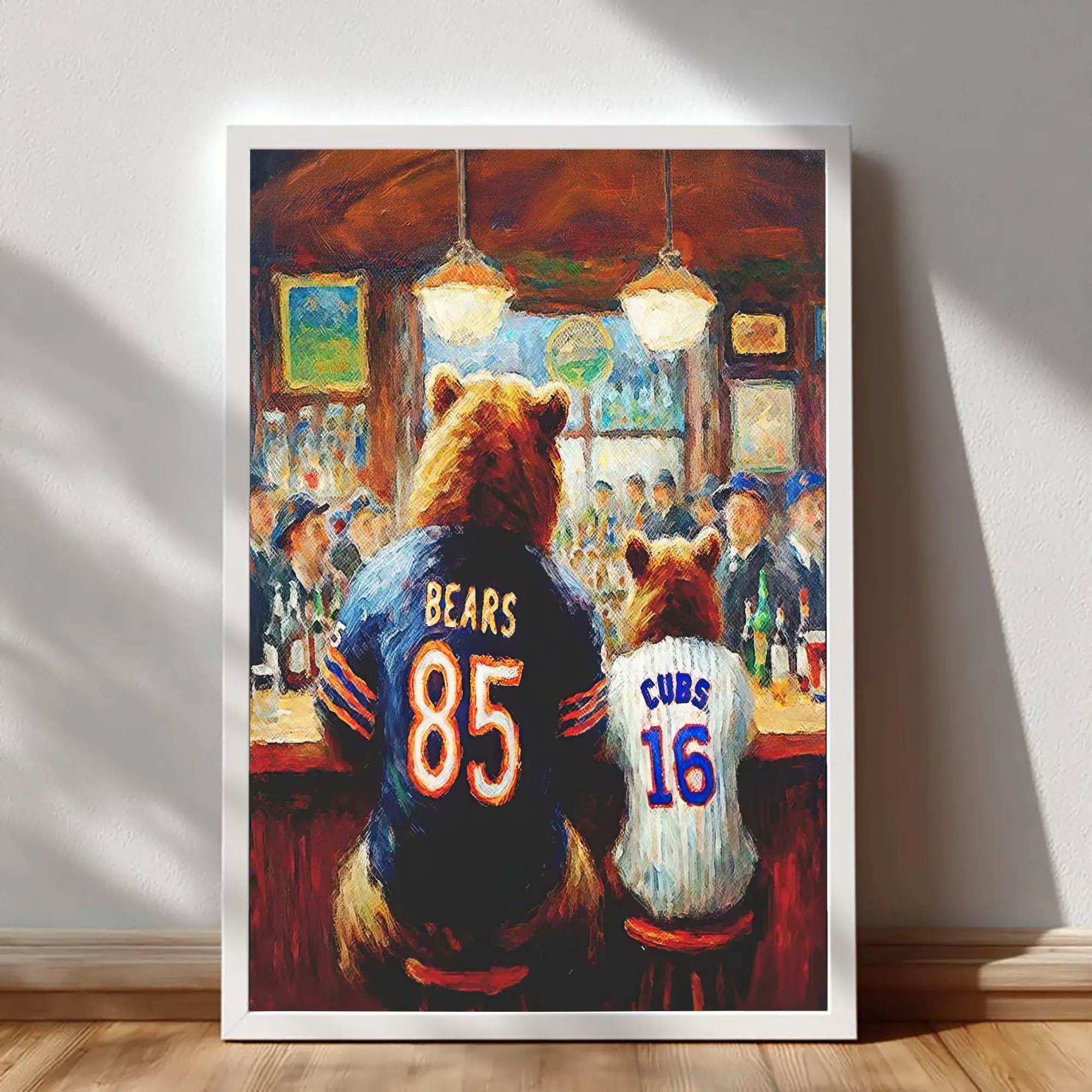 Chicago Bears & Cubs Wall Art, Bear Family Sports Bar Painting, Chicago Football Baseball Fan Gift, Unframed Poster