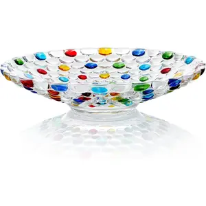 11.5'' Glass  Bowl Centerpiece, Colorful Fruit Display Bowl, Decorative Large Glass Bowl for Kitchen Counter, Dining Room, Wedding Decor
