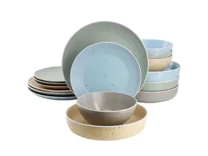 Elama Emilia 16 Piece Assorted Double Bowl Stoneware Dinnerware Set in Speckled Multi-Color