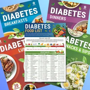 Diabetes Food List Chart & 80+ Meal Planner Recipes for Beginner, Laminated Diabetes Diet Plan for Type 1 & 2, Food To Eat - Avoid w/Serving Size, Glycemic Index (GI), Net Carbs Calories