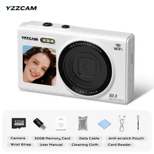 Dual-Screen 5K Beauty-Enhancing Digital Camera: Entry-Level Digital Camera for Women, High-Definition Travel CCD Camera, Retro Compact Camera. Includes a 32GB memory card, battery, and card reader. The perfect gift choice.