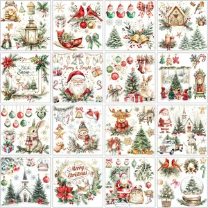 16 Sheets Classic Red and Green Christmas Rub on Transfers for Crafts Furniture, Holiday Wreath Bell Ornament Sticker Decals for Home Glass Gifts Decor DIY Paper Crafts Wood Supplies 6 x 6 Inch