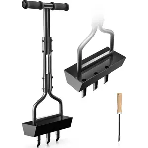Perforation Tool for Lawn Aeration, with Soil Core Tray, Manual Garden Plug Aerator, Cleaning Tool for Lawn Aeration, Yard Aeration and Soil Compaction, Lawn Care, 38inch , Patented Design, Black Handle