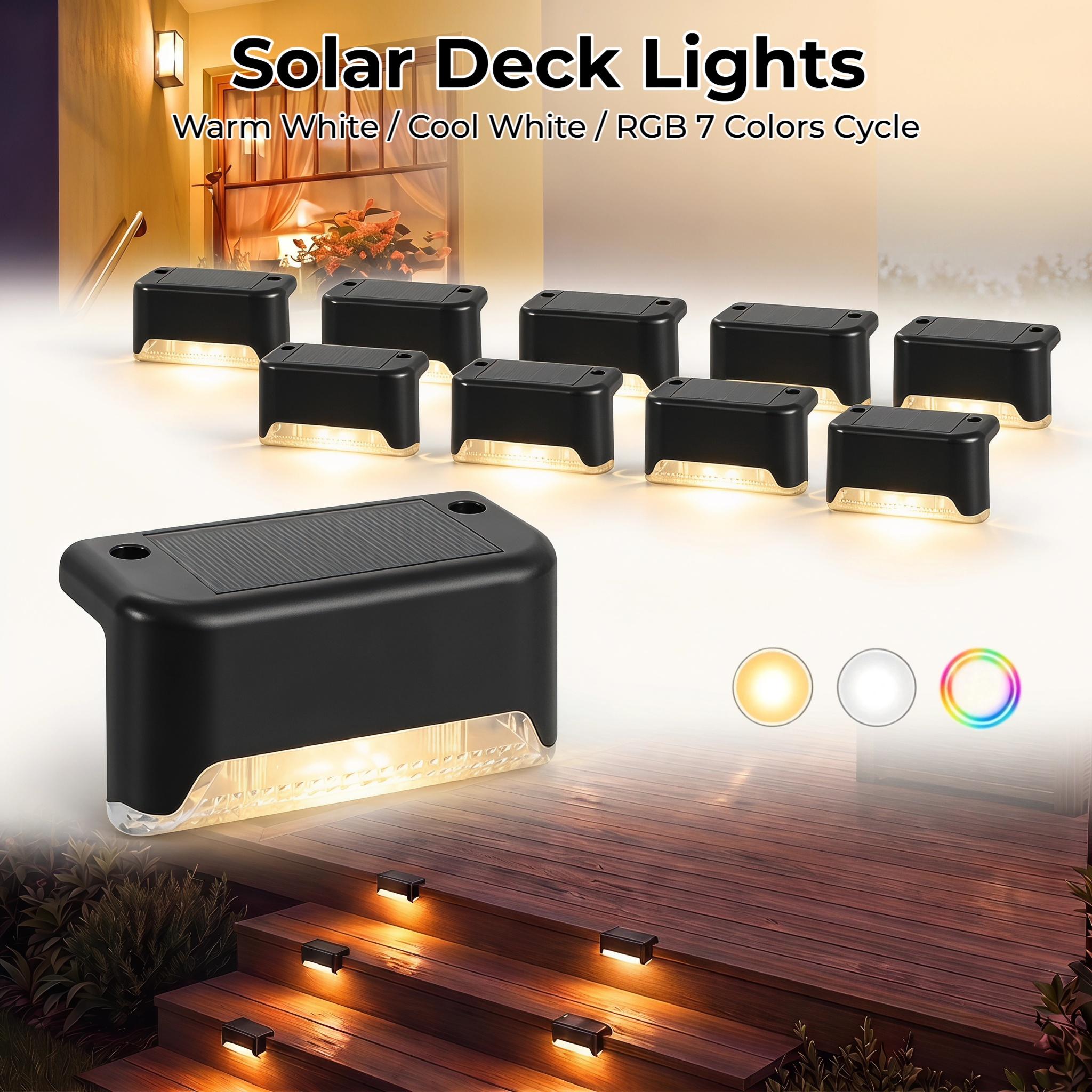 Solar Deck Step Lights, 3 Color Options, Auto Dusk to Dawn Sensor, Solar Powered Waterproof Outdoor Lighting for Patio Fence Stairs Garden Pathway-YY