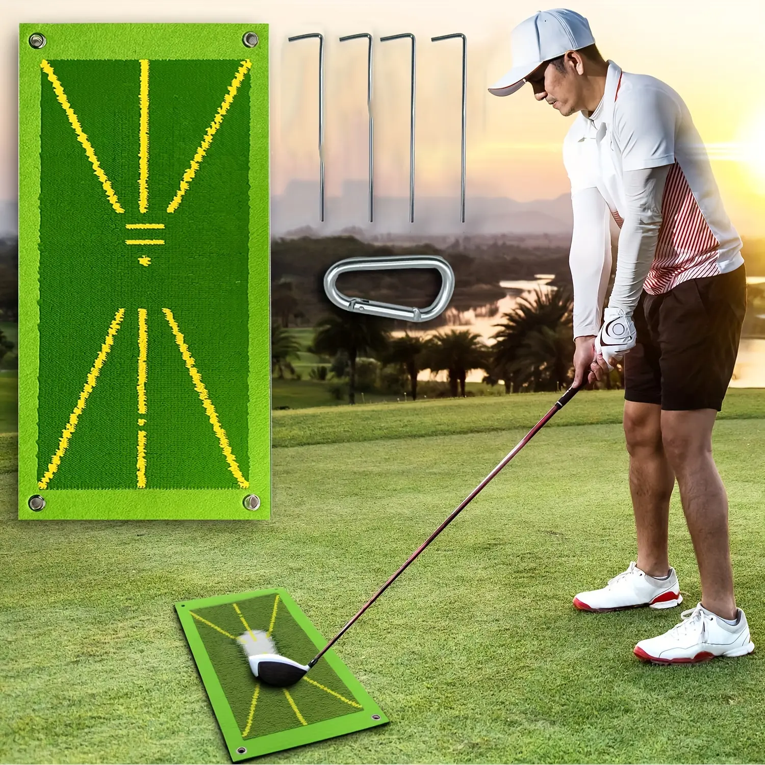 Golf Swing Training Practice Tool Set, Golf Practice Equipment, Includes Impact Pad, Four Tees, Hook, Magic Clip, 3 Balls, Indoor Outdoor Use, Perfect Gift, Golf Training Aids