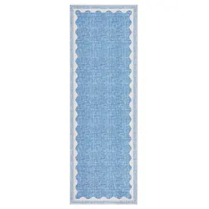 2 x 6 ft Polyester Blue Rectangular Indoor Laundry Bathroom Kitchen Scalloped Modern Machine Washable Runner Rug