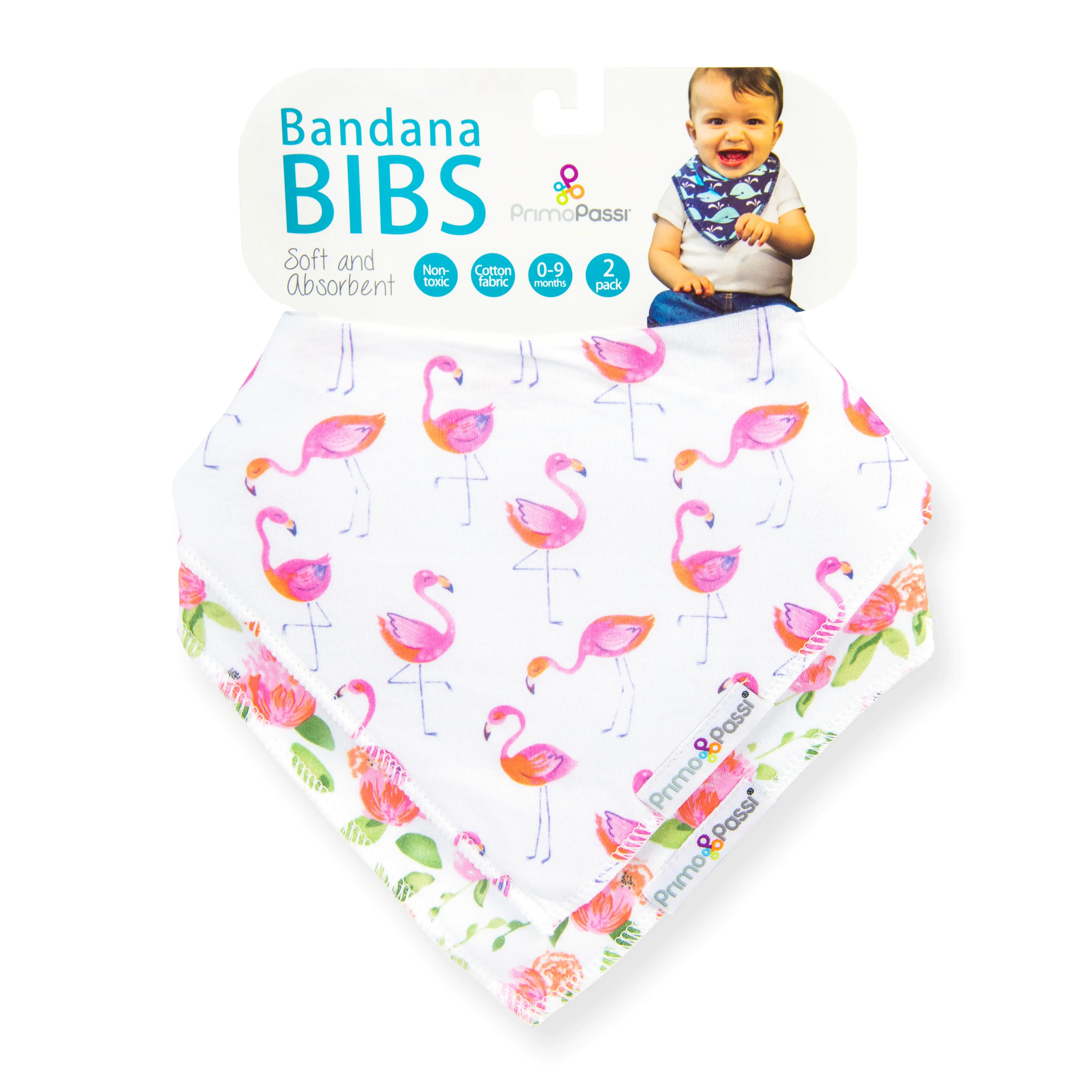 Primo Passi 2Pk Flamingos/Roses Bandana Bib for Babies Primo Passi 2Pk Flamingos/Roses Bandana Bib for Babies