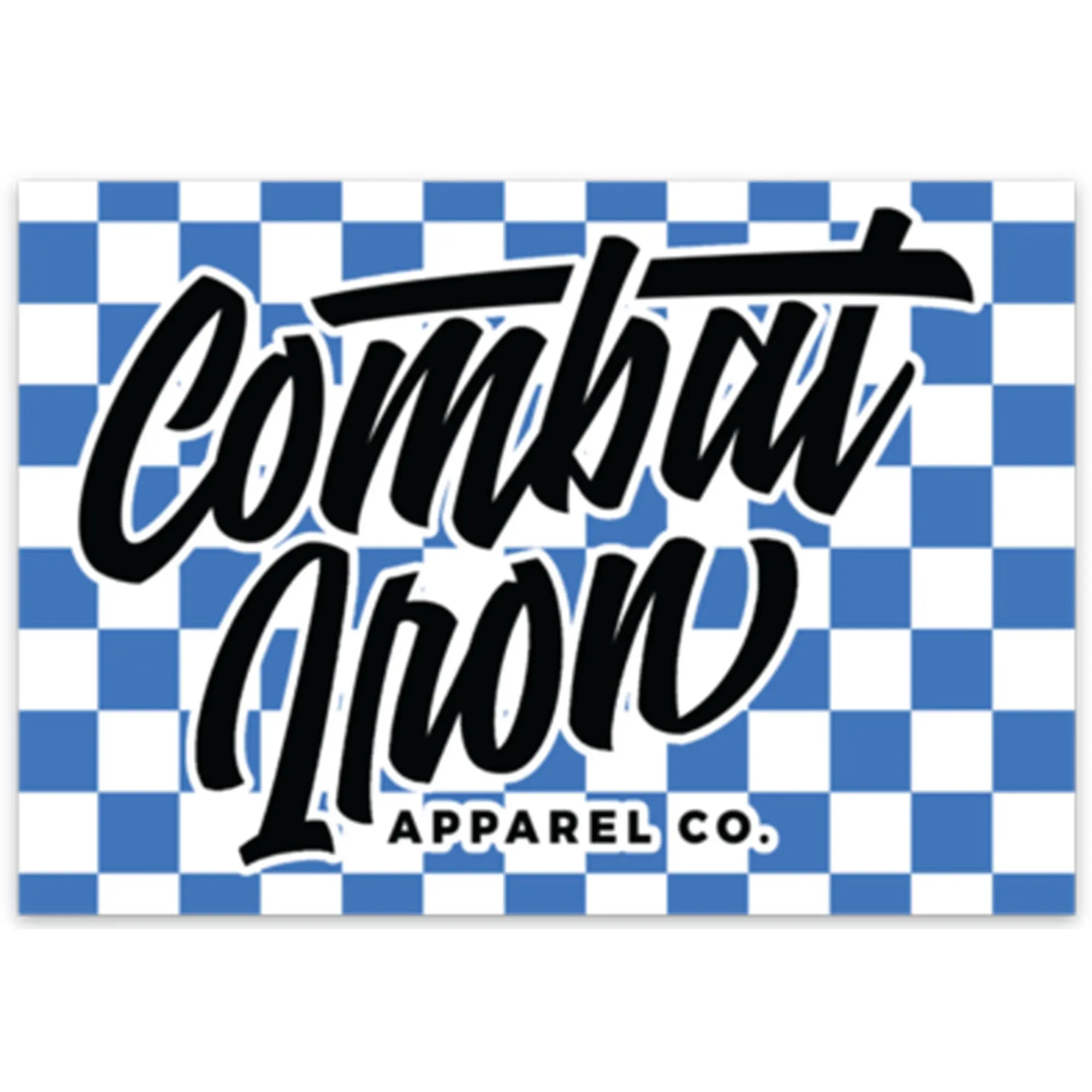 COMBAT IRON Blue Checkered Script All-Weather Decorative Deco - Peel-and-Stick Windshield Accessory, Multipurpose Universal Car Decal, Wall Decor, Windshield Sticker, Multipurpose Car Decal