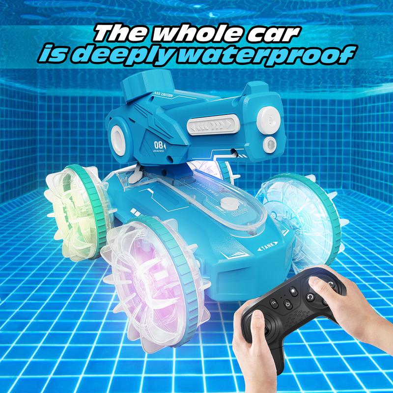 All Terrain Road RC cars for kids amphibious tank model automatic water spray toycar with light effects, summer toys, children/adulttoys Rctoys
