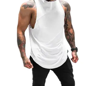 ZUEVI Mens Gym Muscle Hooded Tank Tops Sleeveless Workout Hoodies Shirts Bodybuilding Stringer T Shirt (White-L)