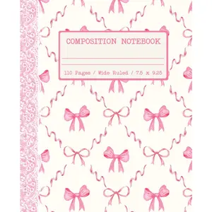 Composition Notebook Wide Ruled: Cute Girly Pretty   Bows Aesthetic Journal for Women, Teen Girls, Writing,  to School, College, University, Work, Office - Paperback