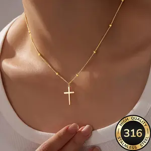 high-quality 316 stainless steel Golden Women's cross necklace, -fade, comfortable and versatile, simple and elegant, fashionable Women's necklaces for daily wear parties, jewelry accessories, are exquisite gifts for women.