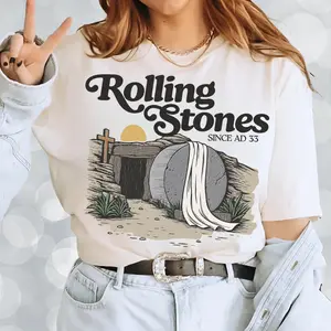 Rolling Stones T-Shirt, Trendy Easter Clothing, J.e.s.u.s Christ Shirt, Gift For Christian Crewneck Fit