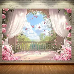 Rose Petal Garden Balcony Backdrop, Romantic Floral Design, Roses & Leaves, Perfect for Valentine's Day, Weddings, Parties