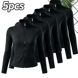 HAMTOLU Women's 5-Piece Workout Set with Slim Fit Full-Zip Jacket, Quick Dry Stand Collar Athletic Outfit