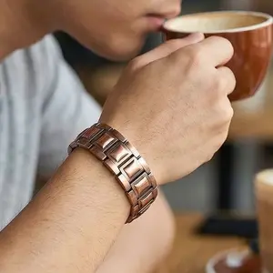 99.9% Pure Copper Bracelet for Men,Unique Folding Clasp Wristband Brazaletes with Adjustment Tool and Jewelry Gift Box Elegant Minimalist Bangle Adjustable Cuff