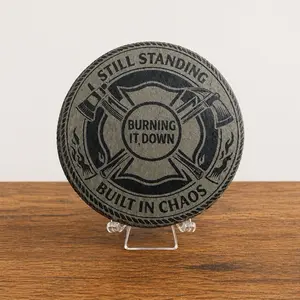 Burning It Down Slate Coasters 4 Pack - Durable Tableware for Drinks - Perfect for Home Decor and Table Settings