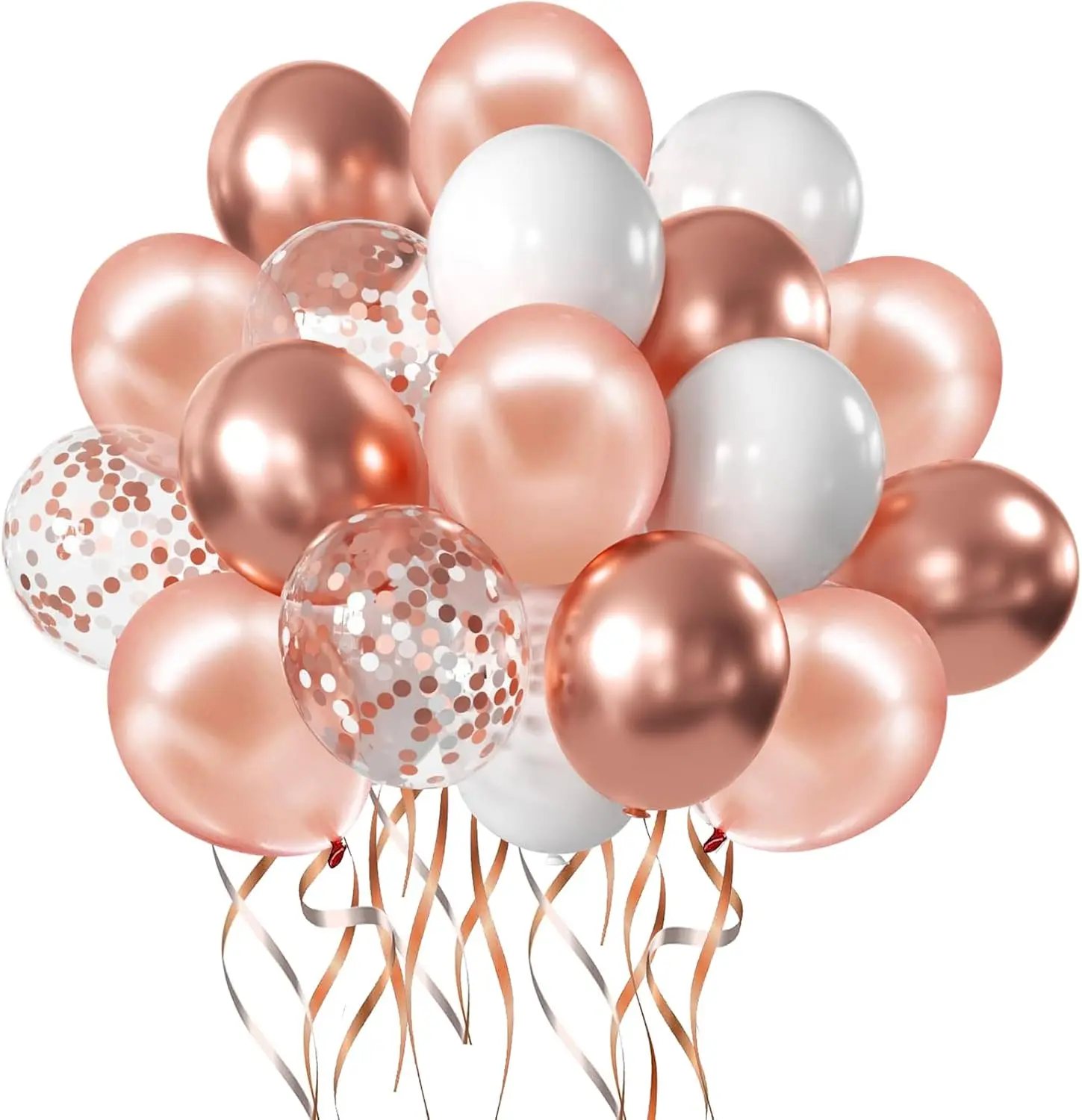 Rose  Confetti Balloons, 50 Pack 12 inch White and Rose  Latex Balloons with 33  Rose  Ribbon for Birthday Party Wedding Graduation Bridal Shower Decorations.