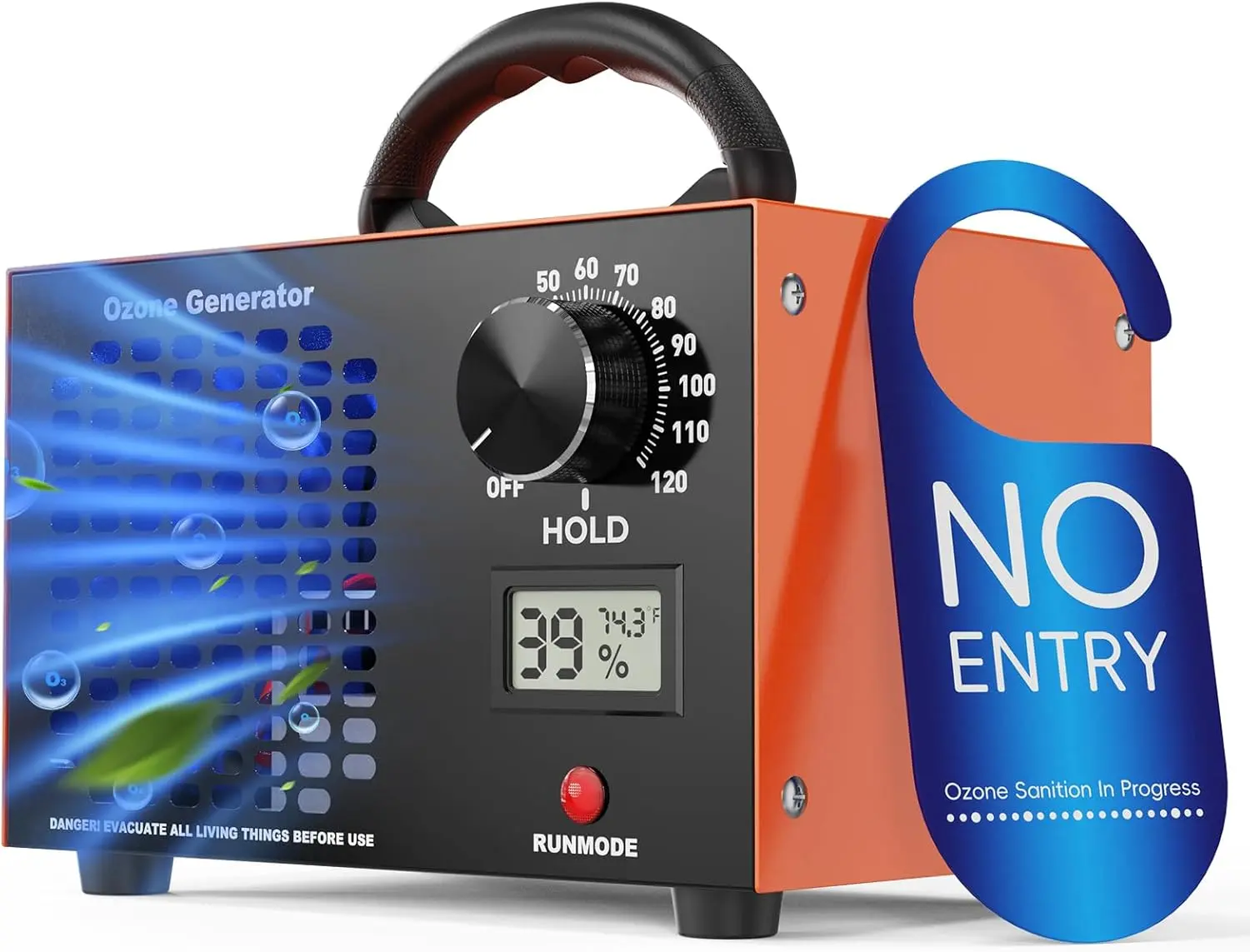 Ozone Generator with Temp/Humidity Display - 120 Min Timer O3 Ionizer Air Purifier for Large Spaces (5000 Sq.Ft) - Upgraded Ozone Machine for Cars, Homes, Hotels, Kitchens & Pet Areas