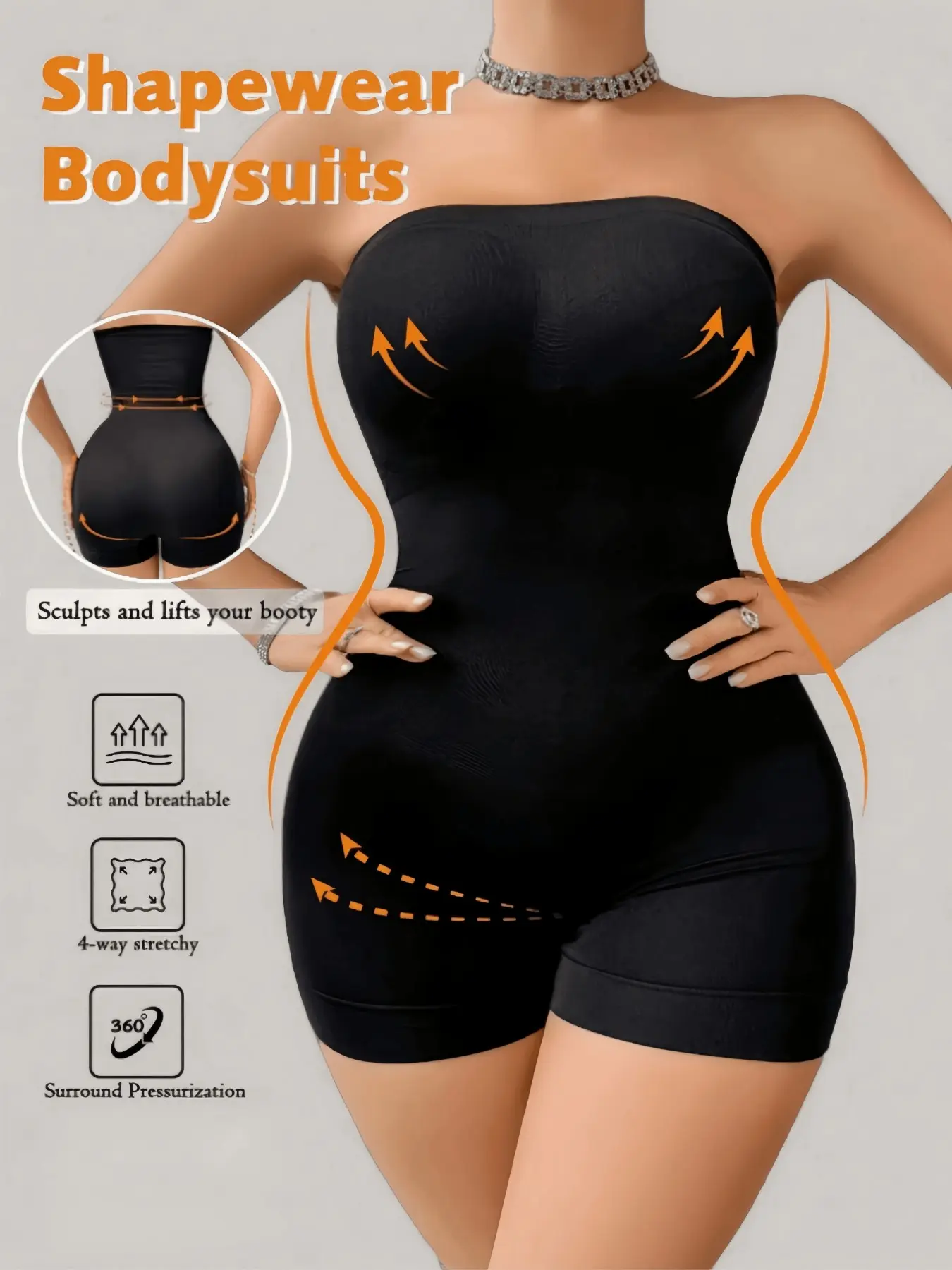 1 Count Women's Solid Color Butt Lifting and Tummy Control Full Body Shaper, Fajas, Shapewear, Strapless Self-Cultivation Contoured Bodysuit, Sexy White Breathable Comfortable Jumpsuit, Suitable for Party & Casual Fashion Wear & Summer Dresses