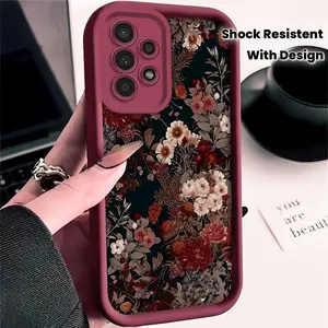 A deep red floral pattern phone case, TPU shockproof full protection case, suitable for Samsung S21/22/23/24/25/NOTE20 PLUS ULTRA FE A13/14/15/16/17/33/34/35/36/52/53/54, an ideal gift for friends and family, T446