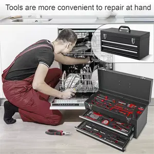 Metal Portable Tool Box Auto repair kits， Heavy Duty Metal Box Repair Tool Kit Mechanics Tool Set with Drawer