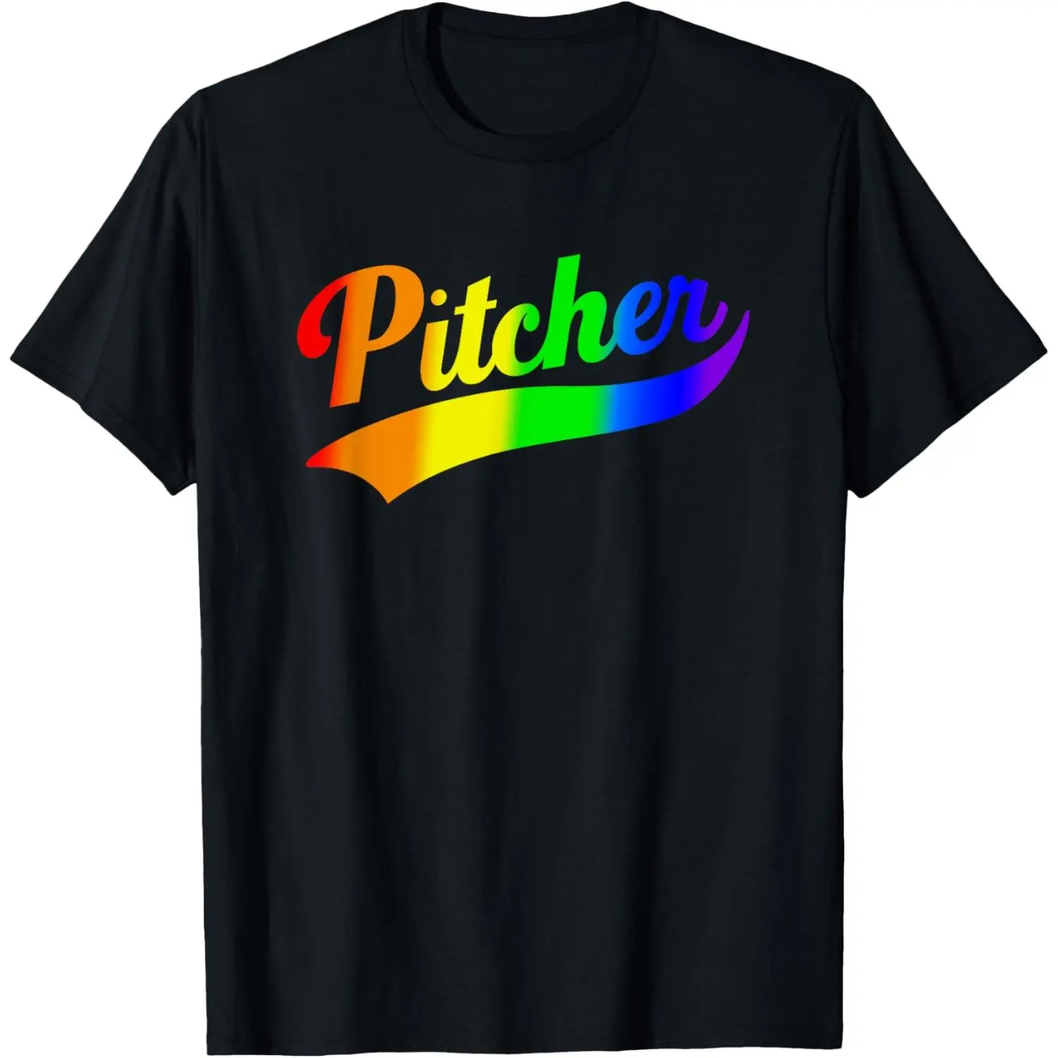 Men's Pure Cotton Round Neck Short Sleeve Casual Fitness Natural Graphic T-Shirt - Funny Pitcher Rainbow Gay Pride Design, Menswear Top Gift for Men
