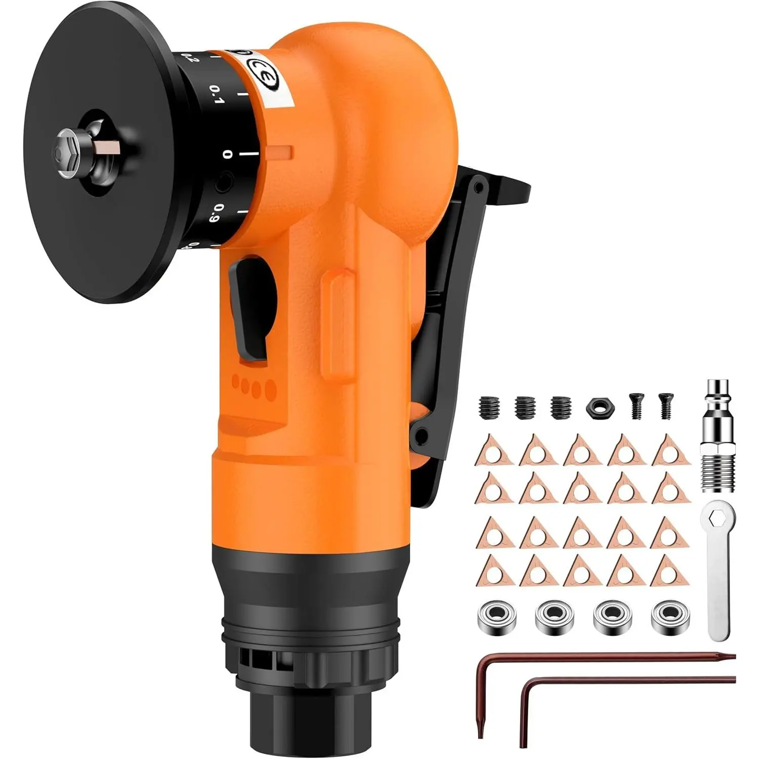 Pneumatic Chamfer Tool Kit Professional Air Deburring Machine, 30000 RPM with Dual- System (R & C ), 22- Tungsten Carbide Set for Metal, , PVC, Pipes (Orange)