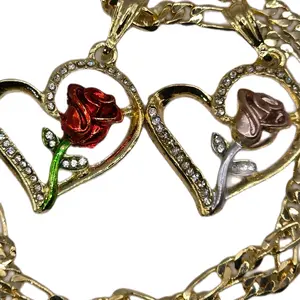 Heart Design Pendant with Red or Pink Rose Gold Plated 1.5 Inch Charm on 22 Inch Chain for Everyday Wear or Special Occasions