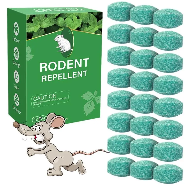 Mouse Rodent Repellent, 12 Pack Peppermint Oil Mouse Traps for Rat Mice, Ant, Roach, Spider, Squirrel, Nature Mouse Deterrent for Indoor Outdoor Use, for Garden & Home, Family & Pet Safe