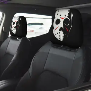 2-Pcs Horror Skull Printed Car Headrest Covers, Double-Sided Pattern Design, Universal Elastic Fit, Spooky Fun Gothic Auto Head Rest Protectors, Stylish Vehicle Interior Decor Accessories for Cars & SUVs