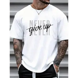 Men's T Shirts Men's Loose Letter Print Round Neck Drop Shoulder Tee, Casual Streetwear Short Sleeve Crew Neck T-shirt for Summer, Graphic Tees, Fashion Men's Top for Daily Wear, Menswear,  Men's T Shirts
