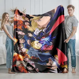 1 piece Fullmetal Alchemist: Brotherhood and the Battle of Alchemy themed flannel blanket - Microfiber comfortable flannel sofa blanket, suitable for beds and sofas, all-season use, modern design, digitally printed pattern, 100% polyester material