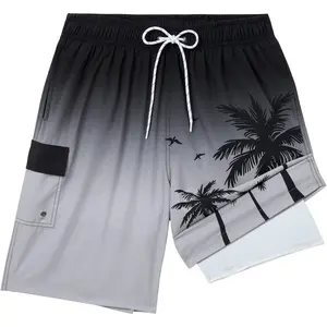 9inch Mens Swim Trunks with Compression Liner Pockets Drawstring Quick Dry Stretch Lined Funny Beach Swimming Surf