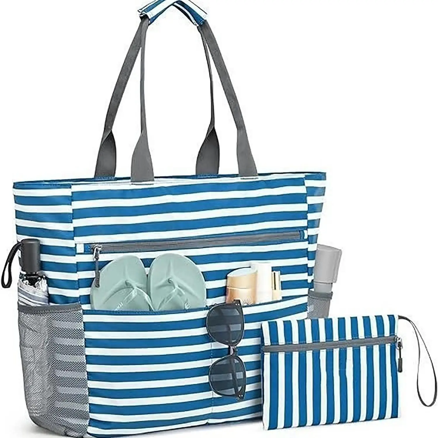 Striped Pattern Beach Bag, Large Capacity Foldable Waterproof Beach Bag, Durable Beach Tote, Beach Tote Bag, Storage Bag for Home, Outdoor, Travel, Camping, Summer Bags
