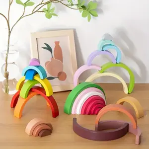 Rainbow Arch Bridge Wooden Building Blocks, Educational Toy, Montessori Learning, Creative Color Shape Matching Puzzle, Shape Sorter
