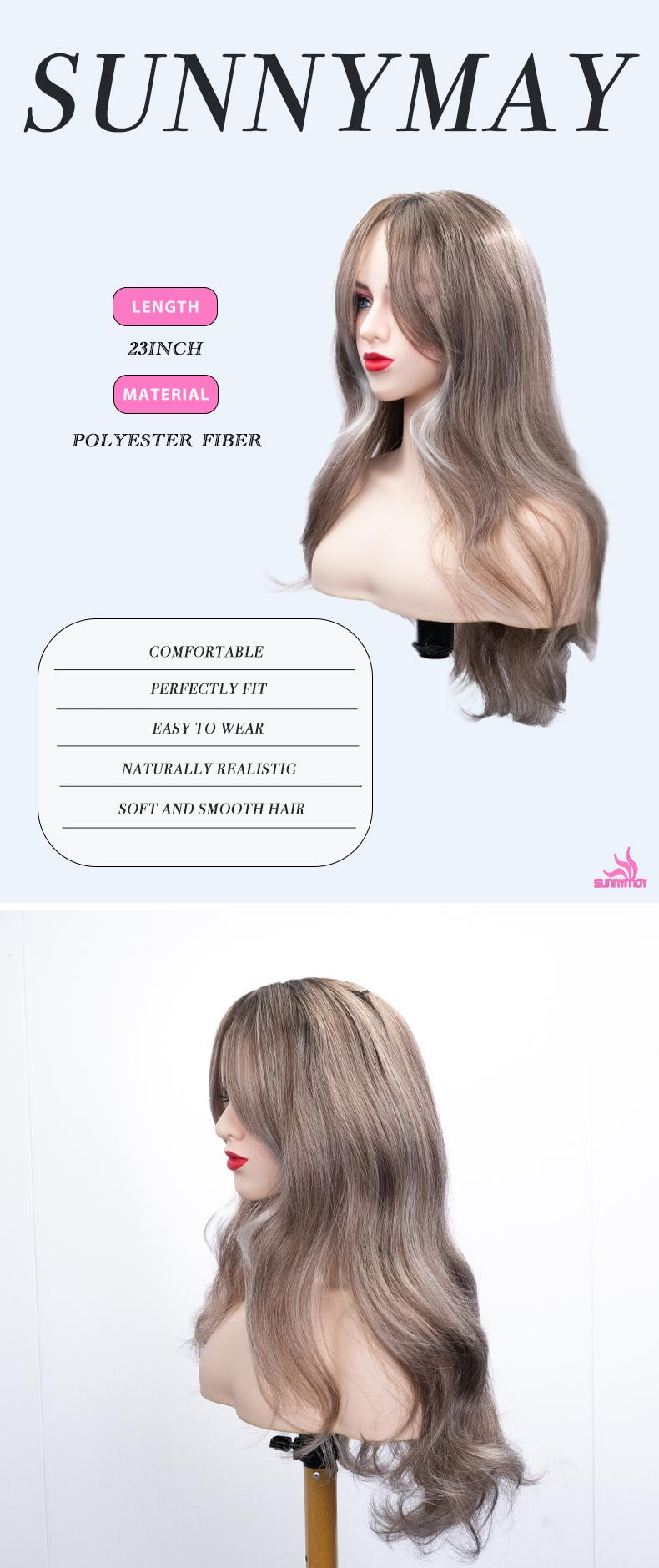Sunnymay 28-inch layered women’s synthetic wig, ELODIE Tribeca Tiramisu, long curly, ash brown/mixed blonde, glueless, ready to wear, knotless fashion wig