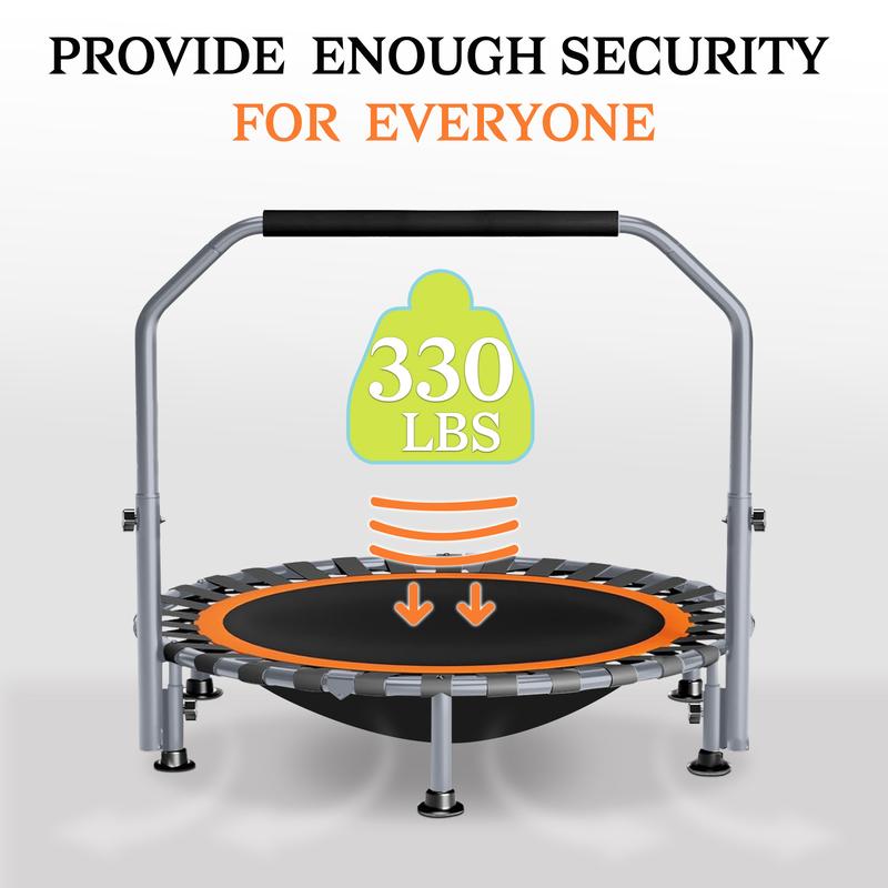 JERRY & MAGGIE 48" Foldable Adult Trampoline Load 330lbs Portable Exercise Rebounder with Durable Bungee Band Adjustable Height for All Ages & Skill Levels Ultra Quiet Bounce for Peaceful Workouts