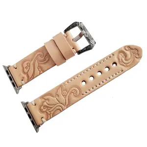 Hand Carved Leather Watch Band for Apple & Samsung Watch Series - Tooled Band for a Classy & Vintage Look
