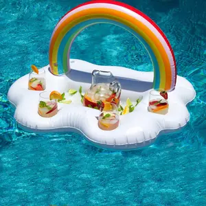 Inflatable Rainbow Cloud Cola Ice Bar, Water Inflatable Cup Holder, Floating Bed, Swimming Pool Float, Inflatable Pool Lounge, Water Sports Equipment for Home Outdoor
