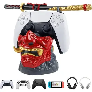 Gaming Controller Holder Stand Accessories: Samurai Warrior Mask Stand for PS5 Xbox Switch & Headsets, Resin Multi-Device Gaming Stand Desktop Organizer & Unique Gamer Gift