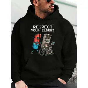 ✨👕[Graphic Hoodie]HAGBDH Funny Retro Gamer Hoodie – "Respect Your Elders" Vintage Video Game Graphic Pullover, 50% Cotton Unisex Hoodie for Men & Women, Casual Streetwear Top, Retro Gaming Shirt, Perfect Gift for Gamers & Humor Fans