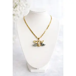 14K Gold Plated Bee Pendant Necklace with Iridescent Wings