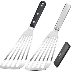 Fish Spatula Stainless Steel, Egg Flipper Spatula with Thin Flexible Slotted and Angled  for Kitchen Cooking, Grill, Camping, Essential Metal Spatulas, Kitchen Utensils Set