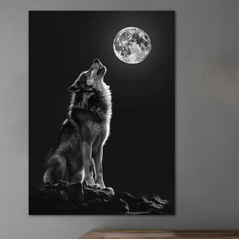 2D 1pc Moon and Wolf Poster Canvas Wall Art Home Decoration, Animal Enthusiast Poster Wall Decoration High-Quality Canvas Print, Suitable for Living Room Bedroom Kitchen Office Cafe Decoration, Perfect Gift and Decoration