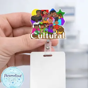Cultural Cartoon Badge Reel, Retro Black Cartoon Nurse Badge Holder, African American Retractable ID Clip Gift HOV